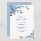 Elegant Blue Hydrangea Blume Frühaufstehung Save The Date (Vorne/Hinten)