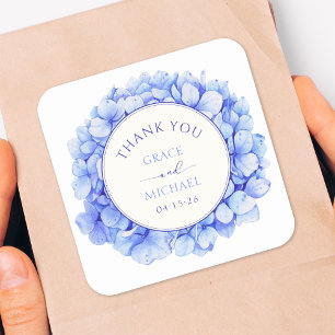 Elegant Blue Hydrangea Blume Wedding Vielen Dank Quadratischer Aufkleber