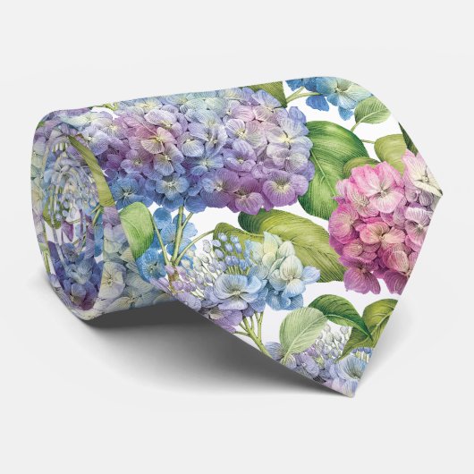 Elegant Blue Hydrangea Blumenmuster Hochzeit Krawatte (Gerollt)