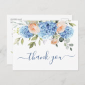 Elegant Blue Hydrangea Blush Pink Roses Vielen Dan Postkarte (Vorne/Hinten)