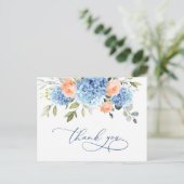 Elegant Blue Hydrangea Blush Pink Roses Vielen Dan Postkarte (Stehend Vorderseite)