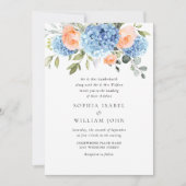 Elegant Blue Hydrangea Blush Pink Roses Wedding Einladung (Vorderseite)
