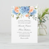 Elegant Blue Hydrangea Blush Pink Roses Wedding Einladung (Stehend Vorderseite)