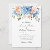 Elegant Blue Hydrangea Blush Pink Roses Wedding Einladung (Vorderseite)