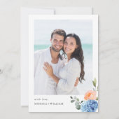 Elegant Blue Hydrangea Blush Pink Roses Wedding Einladung (Rückseite)