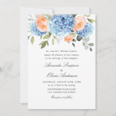 Elegant Blue Hydrangea Blush Pink Roses Wedding Einladung (Vorderseite)