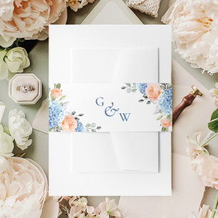 Elegant Blue Hydrangea Blush Pink Roses Wedding Einladungsbanderole