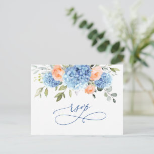 Elegant Blue Hydrangea Blush Rose Hochzeit RSVP Postkarte
