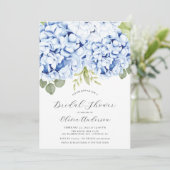Elegant Blue Hydrangea Bridal Dusche Einladung (Stehend Vorderseite)