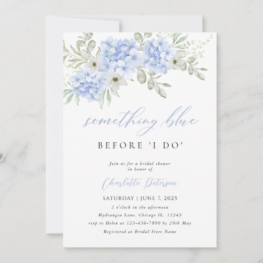 Elegant Blue Hydrangea Bridal Dusche Einladung (Vorderseite)