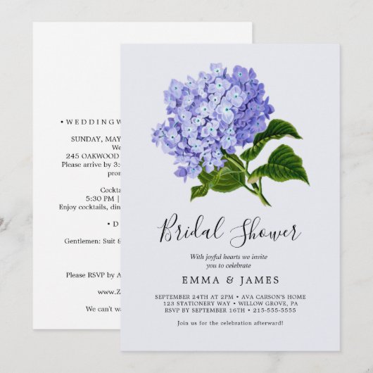 Elegant Blue Hydrangea Bridal Dusche Einladung (Vorne/Hinten)