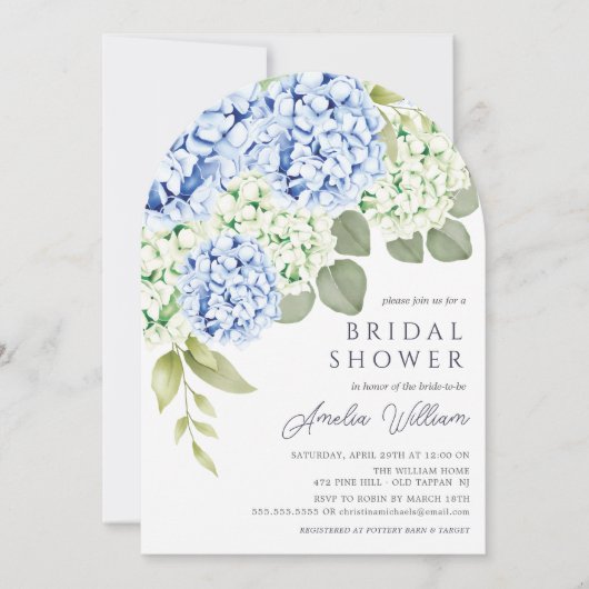 Elegant Blue Hydrangea Bridal Dusche Einladung (Vorderseite)