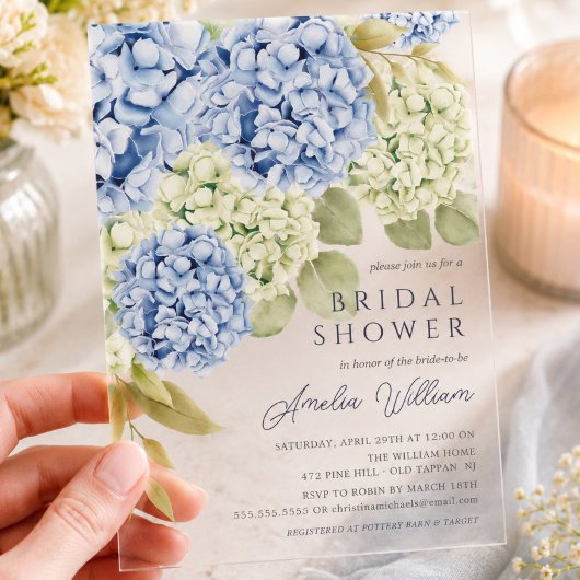 Elegant Blue Hydrangea Bridal Dusche Einladung