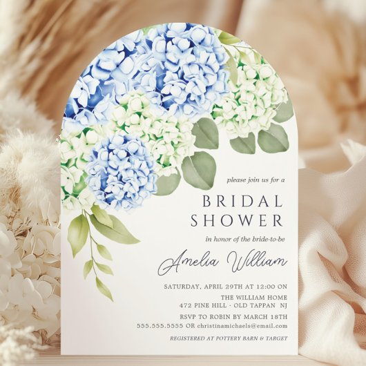Elegant Blue Hydrangea Bridal Dusche Einladung