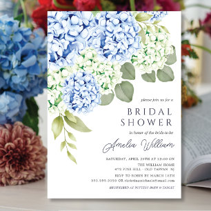 Elegant Blue Hydrangea Bridal Dusche Einladung