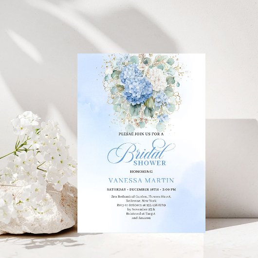 Elegant Blue Hydrangea Bridal Shower Invitation Einladung