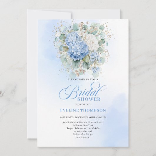 Elegant Blue Hydrangea Bridal Shower Invitation Einladung (Vorderseite)
