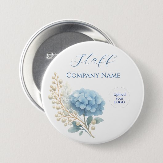 Elegant Blue Hydrangea Dankeschön-Logo Button (Vorne & Hinten)