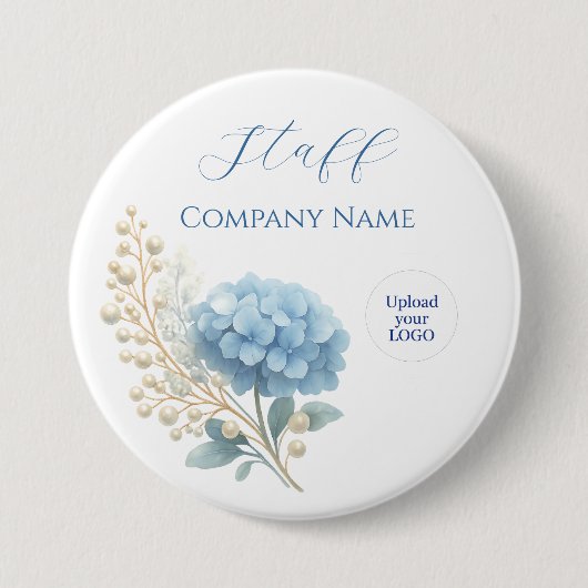 Elegant Blue Hydrangea Dankeschön-Logo Button (Vorderseite)