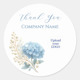 Elegant Blue Hydrangea Dankeschön-Logo Runder Aufkleber