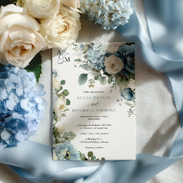 Elegant Blue Hydrangea Elfenbeinblütenhochzeit Ros Einladung