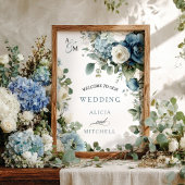Elegant Blue Hydrangea Elfenbeinblütenhochzeit Ros Poster