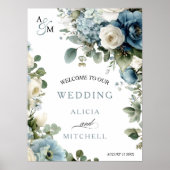 Elegant Blue Hydrangea Elfenbeinblütenhochzeit Ros Poster (Vorne)