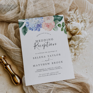 Elegant Blue Hydrangea   Empfang von White Wedding Einladung