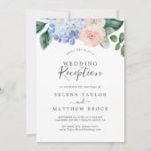 Elegant Blue Hydrangea | Empfang von White Wedding Einladung (Vorderseite)