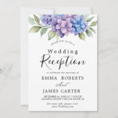 Elegant Blue Hydrangea | Empfang von White Wedding Einladung (Vorderseite)