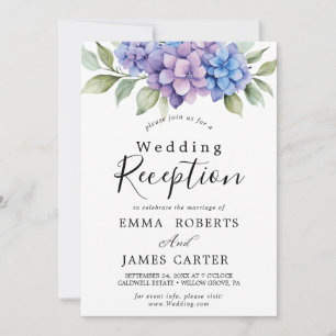 Elegant Blue Hydrangea Empfang von White Wedding Einladung