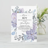 Elegant Blue Hydrangea | Es ist eine Baby-Dusche Einladung (Stehend Vorderseite)