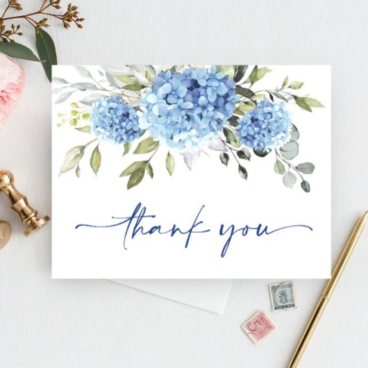 Elegant Blue Hydrangea Eucalyptus Blume Vielen Dan Postkarte