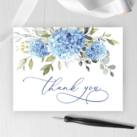 Elegant Blue Hydrangea Eucalyptus Blume Vielen Dan Postkarte