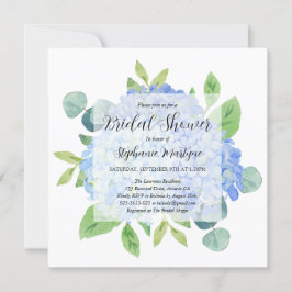 Elegant Blue Hydrangea Eucalyptus Brautparty Einladung