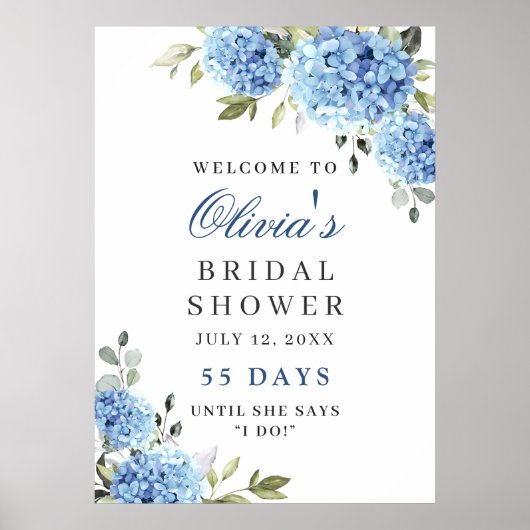 Elegant Blue Hydrangea Eucalyptus Brautparty Poster (Vorne)