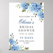 Elegant Blue Hydrangea Eucalyptus Brautparty Poster (Vorne)