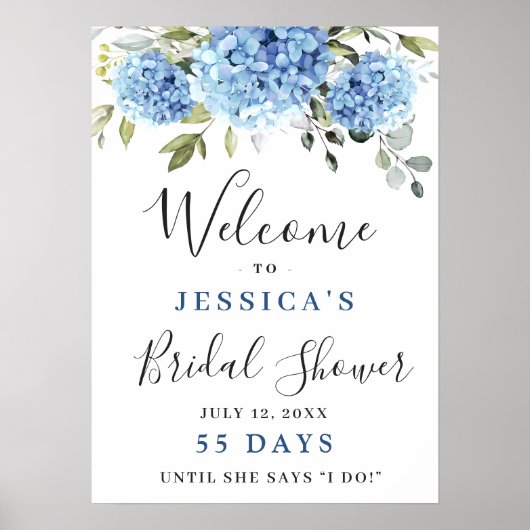 Elegant Blue Hydrangea Eucalyptus Brautparty Poster (Vorne)