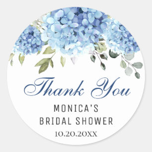 Elegant Blue Hydrangea Eucalyptus Brautparty Runder Aufkleber