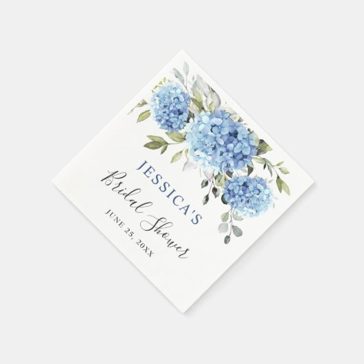 Elegant Blue Hydrangea Eucalyptus Brautparty Serviette (Ecke)