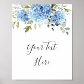Elegant Blue Hydrangea Eucalyptus Custom Sign Poster (Vorne)