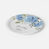 Elegant Blue Hydrangea Eucalyptus Party Pappteller (Schrägansicht)