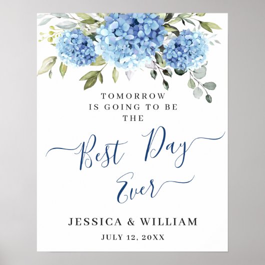 Elegant Blue Hydrangea Eucalyptus PROBE DINNER Poster (Vorne)