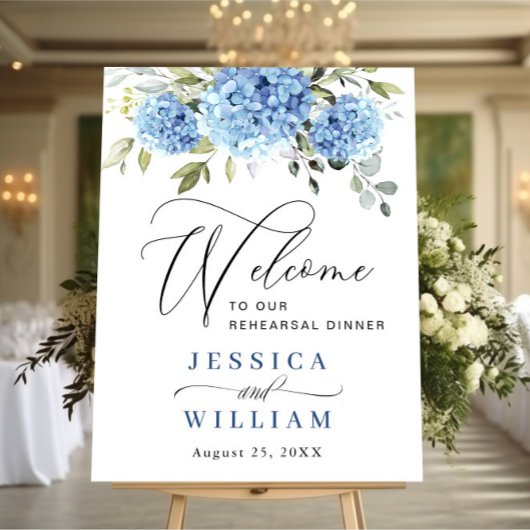Elegant Blue Hydrangea Eucalyptus PROBE DINNER Poster