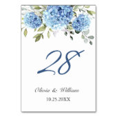 Elegant Blue Hydrangea Eucalyptus Wedding Tischnummer (Vorderseite)