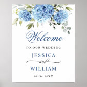 Elegant Blue Hydrangea Eucalyptus Wedding Willkomm Poster (Vorne)