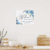 Elegant Blue Hydrangea Eucalyptus Wedding Willkomm Poster (Küche)