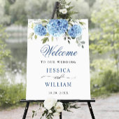 Elegant Blue Hydrangea Eucalyptus Wedding Willkomm Poster