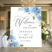Elegant Blue Hydrangea Eucalyptus Wedding Willkomm Poster