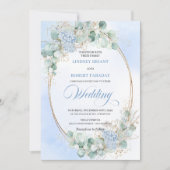 Elegant Blue Hydrangea Eucalyptus Wheat Wedding  Einladung (Vorderseite)